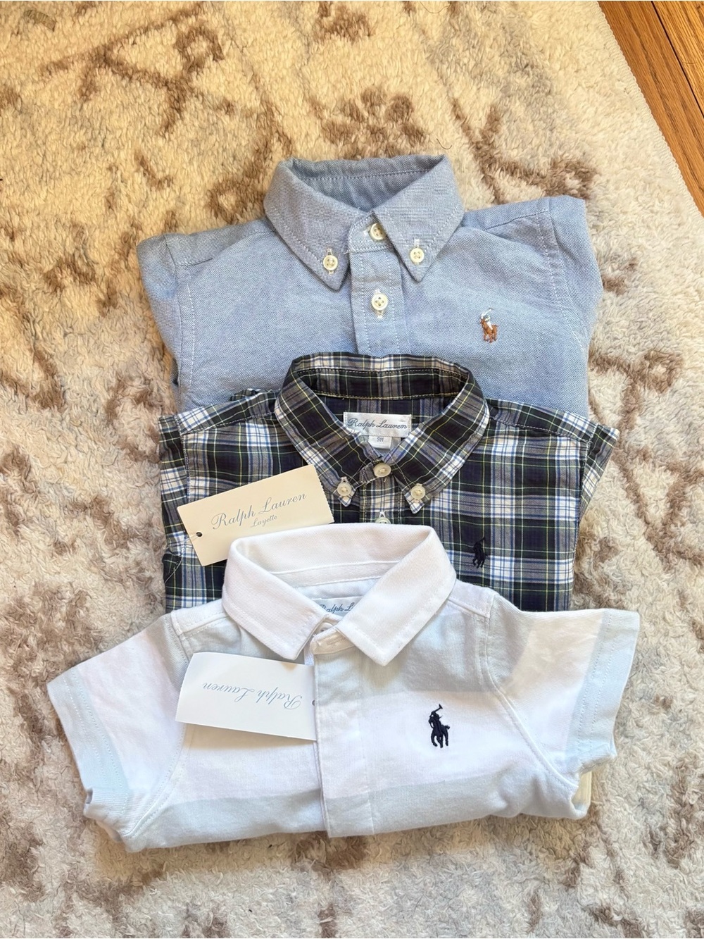 Ralph Lauren NWT Baby Boy Lot of 3 Pieces Buttondown Shirts Romper Onesie Blue